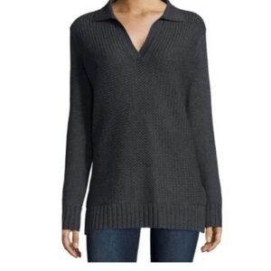 Tory Burch Charcoal Gray Henley Melange Classic Wool Honeycomb Sweater size M
